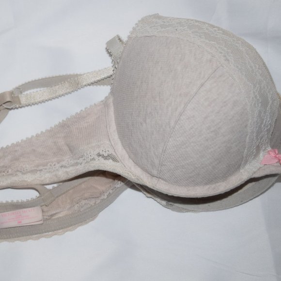 Victoria’s Secret 36C T-Shirt Bra Plunge Ribbed Heather Lace Pink Bow 322147-3TA - Picture 8 of 8